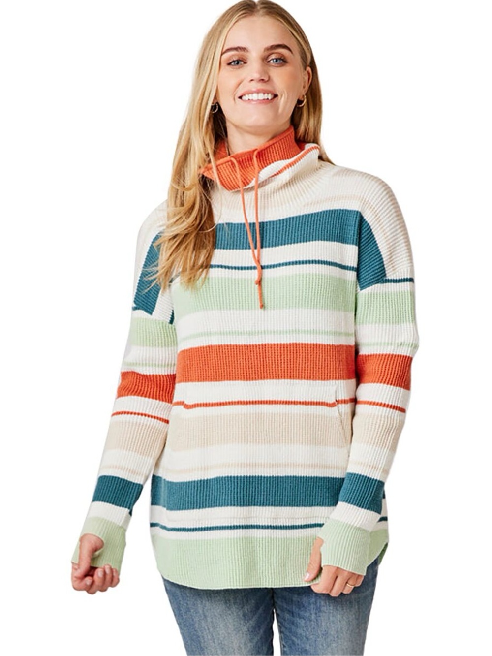 Carve Designs Rockvale Striped Knit Hoodie Sweater Kangaroo Pocket Cowl Sz Small